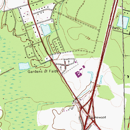 Topographic Map of Gardens of Faith, NC