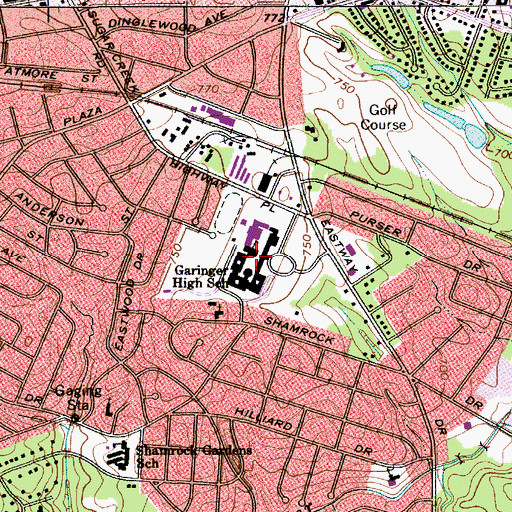 Topographic Map of Garinger High School, NC