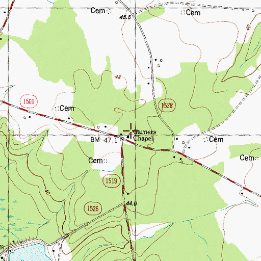 Topographic Map of Garners Chapel, NC