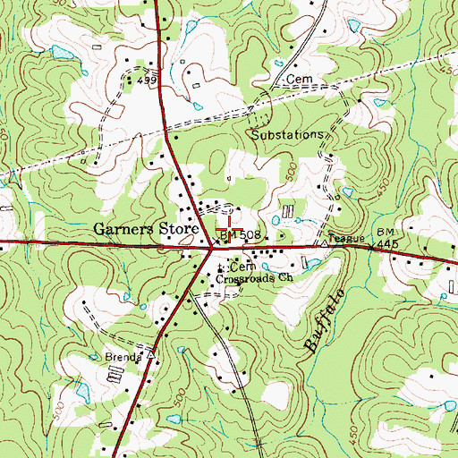 Topographic Map of Garners Store, NC