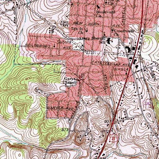 Topographic Map of Garys Chapel, NC