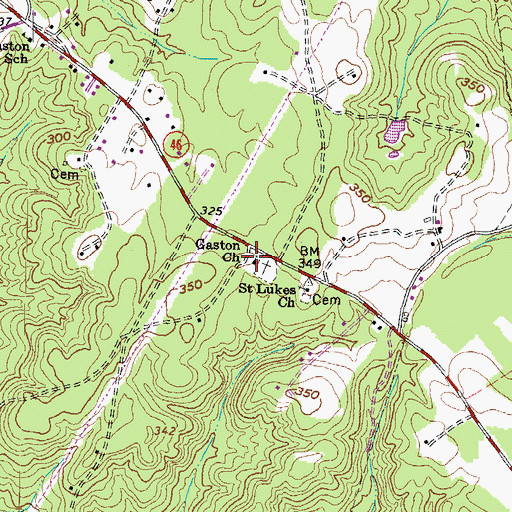 Topographic Map of Gaston Church, NC