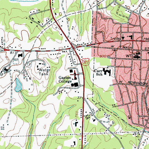 Topographic Map of Gaston College, NC