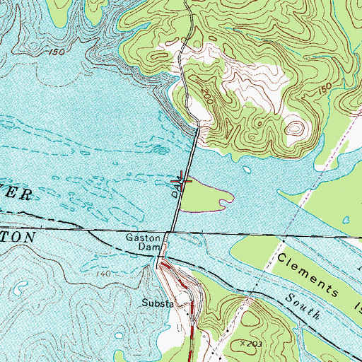 Topographic Map of Gaston Dam, NC