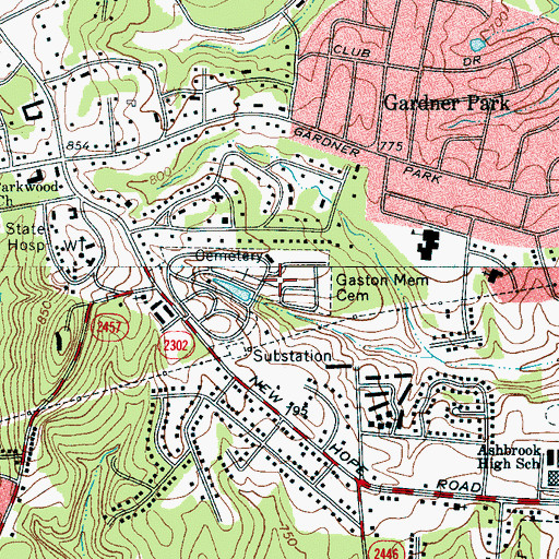 Topographic Map of Gaston Memorial Cemetery, NC