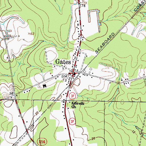 Topographic Map of Gates, NC