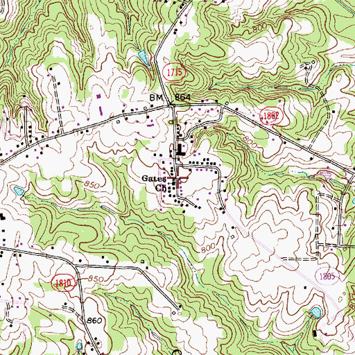 Topographic Map of Gates Church, NC