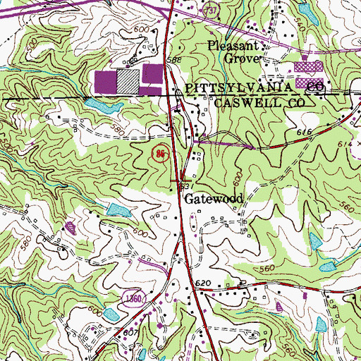 Topographic Map of Gatewood, NC