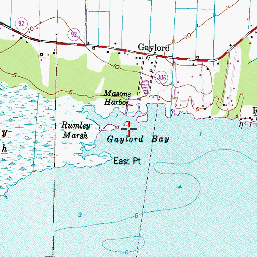 Topographic Map of Gaylord Bay, NC