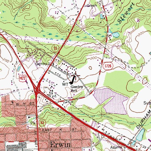 Topographic Map of Gentry Primary School, NC