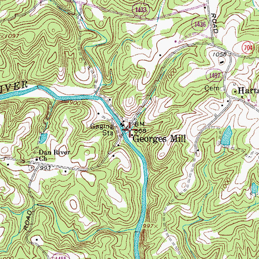 Topographic Map of Georges Mill (historical), NC
