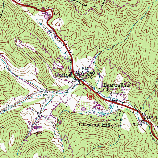 Topographic Map of Gerton, NC
