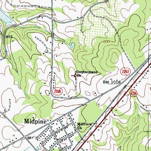 Topographic Map of Gethsemane Church, NC