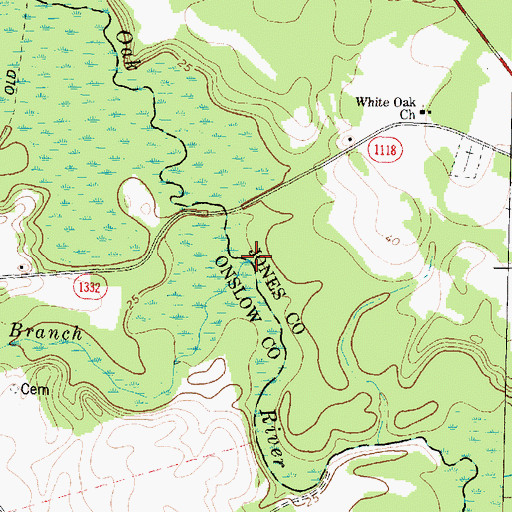 Topographic Map of Gibson Branch, NC