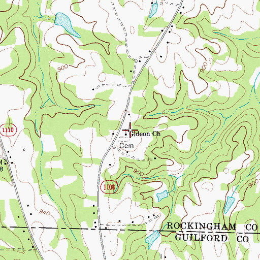 Topographic Map of Gideon Church, NC
