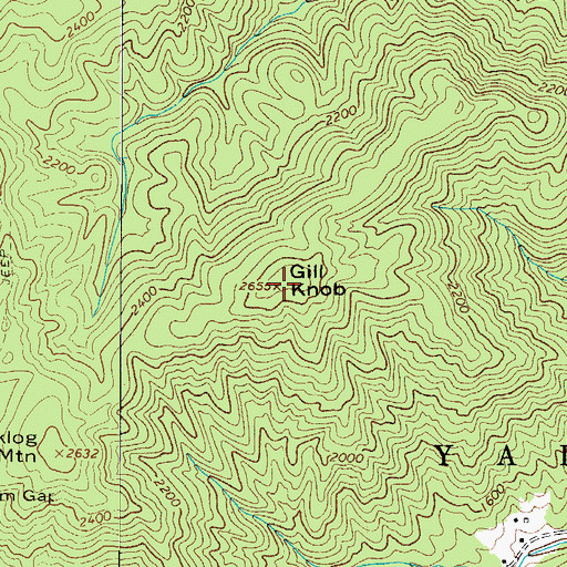 Topographic Map of Gill Knob, NC