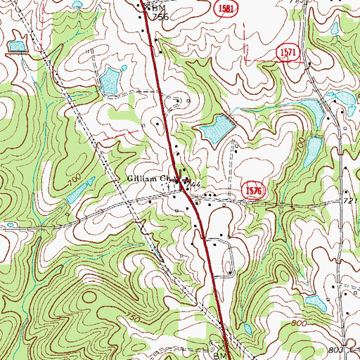 Topographic Map of Gilliam Church, NC