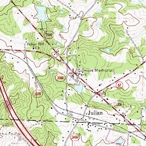 Topographic Map of Gilmore Memorial Park, NC