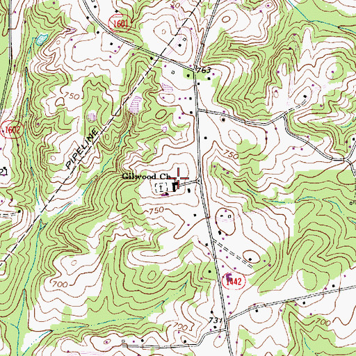 Topographic Map of Gilwood Church, NC