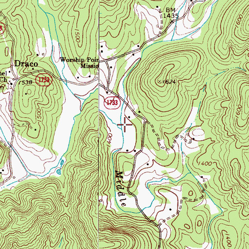 Topographic Map of Ginger Creek, NC