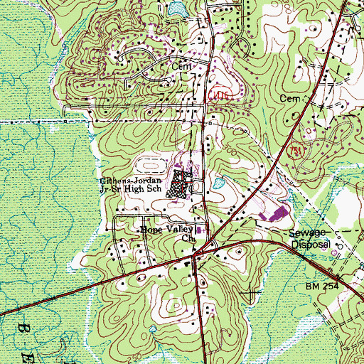 Topographic Map of Charles E Jordan High School, NC