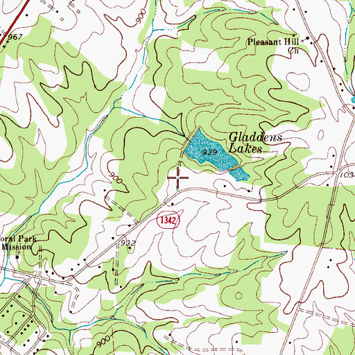 Topographic Map of Gladdens Lake, NC