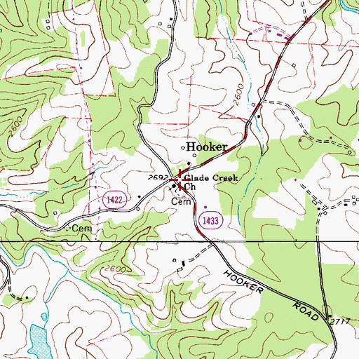 Topographic Map of Glade Creek Church, NC