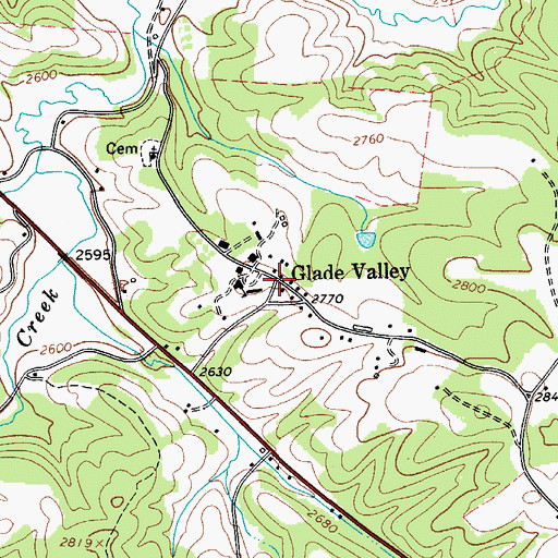 Topographic Map of Glade Valley, NC