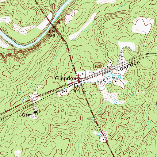 Topographic Map of Glendon, NC