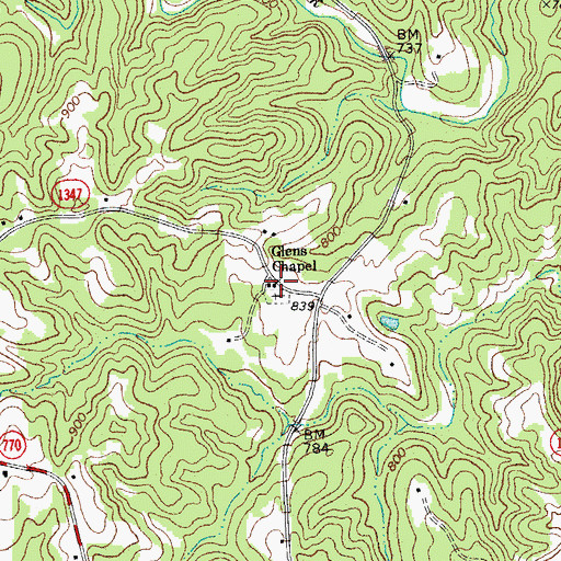 Topographic Map of Glens Chapel, NC