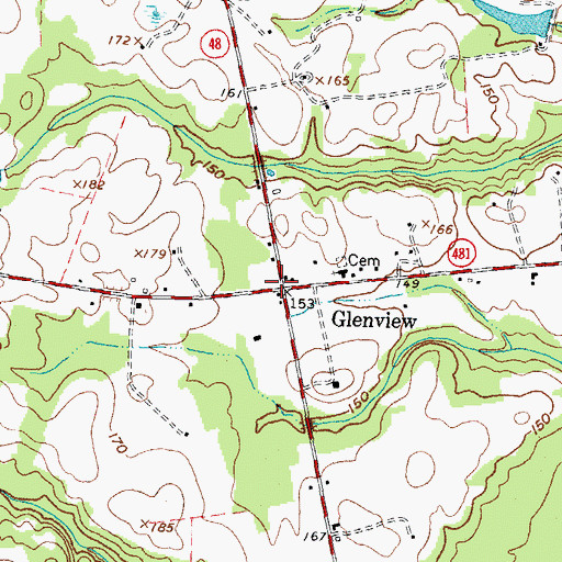Topographic Map of Glenview, NC