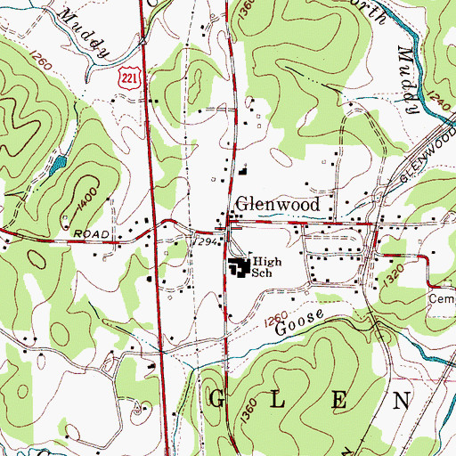 Topographic Map of Glenwood, NC