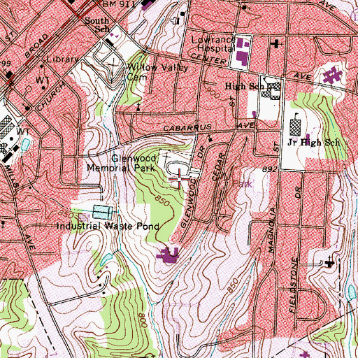 Topographic Map of Glenwood Memorial Park, NC