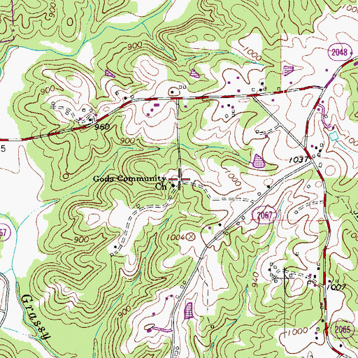 Topographic Map of Gods Community Church, NC