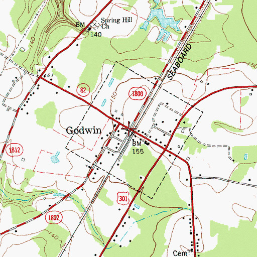 Topographic Map of Godwin, NC