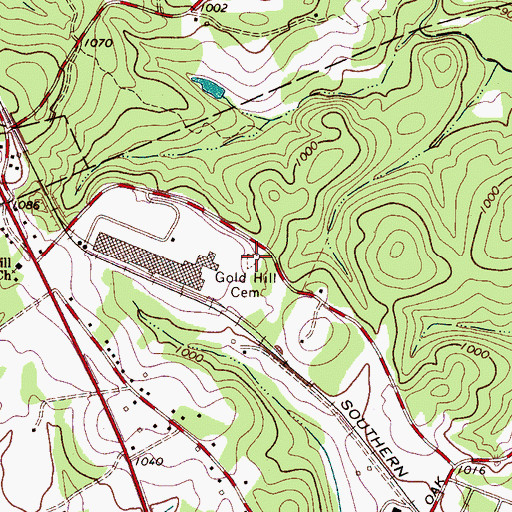 Topographic Map of Gold Hill Cemetery, NC