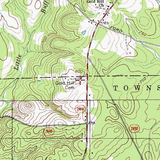 Topographic Map of Gold Hill Cemetery, NC