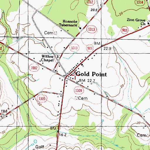 Topographic Map of Gold Point, NC