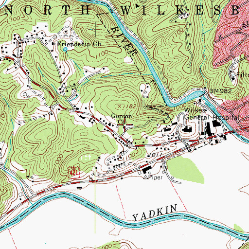 Topographic Map of Gordon Church, NC