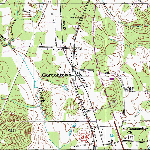 Topographic Map of Gordontown, NC