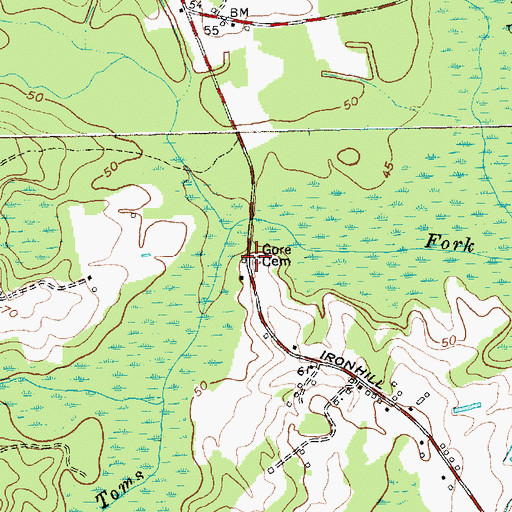 Topographic Map of Gore Cemetery, NC