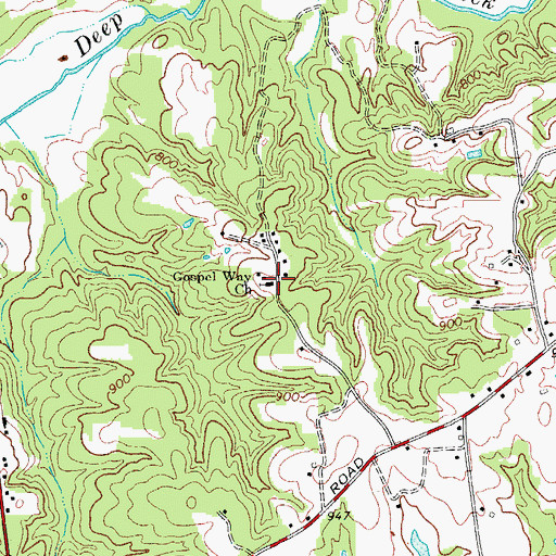 Topographic Map of Gospel Way Baptist Church, NC