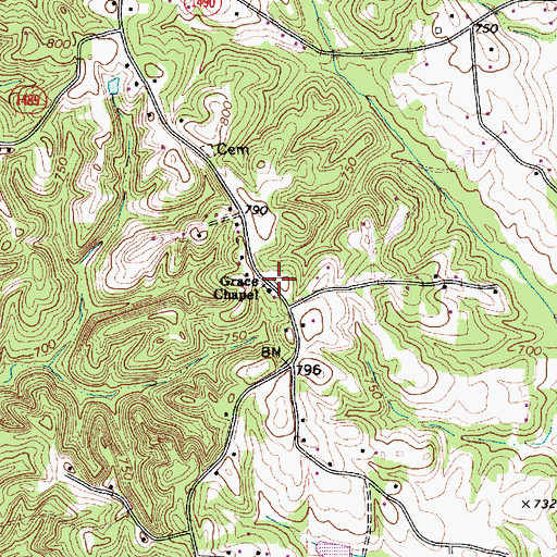 Topographic Map of Grace Chapel, NC