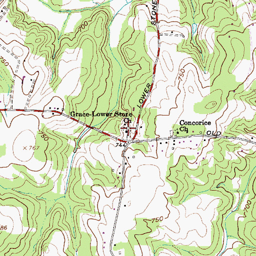 Topographic Map of Grace-Lower Stone Church, NC