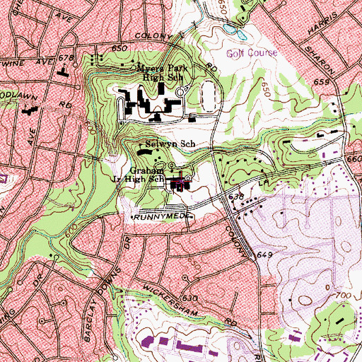 Topographic Map of Alexander Graham Middle School, NC