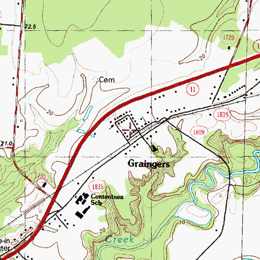 Topographic Map of Graingers, NC