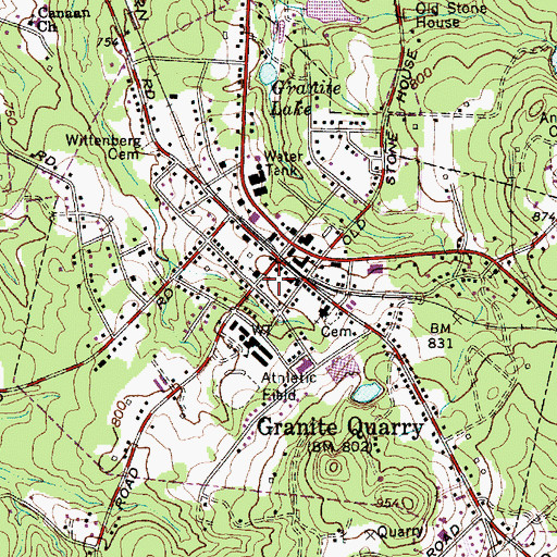 Topographic Map of Granite Quarry, NC