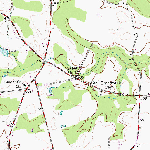 Topographic Map of Grant Cemetery, NC