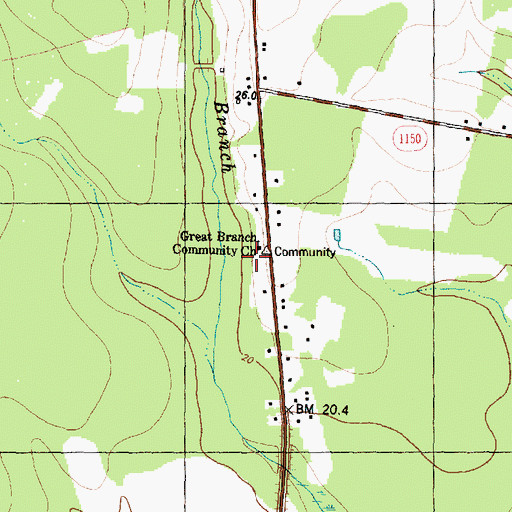 Topographic Map of Great Branch Community Church, NC