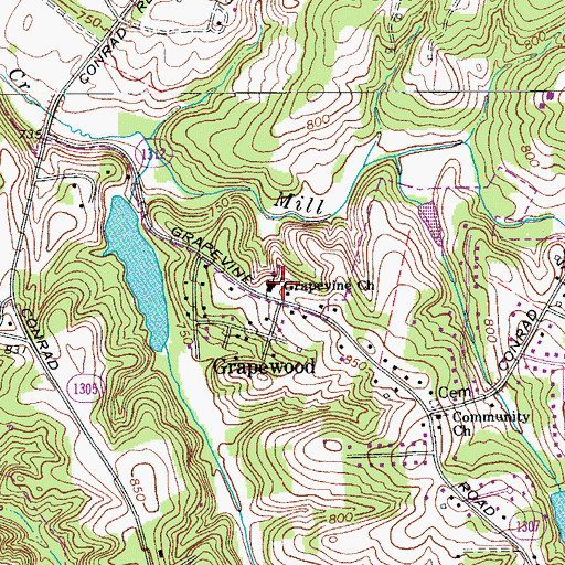 Topographic Map of Grapevine Church, NC